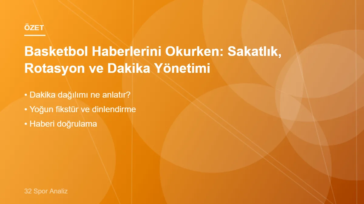 Basketbol Haberlerini Okurken: Sakatlık, Rotasyon ve Dakika Yönetimi Basketbol Haberlerini Okurken: Sakatlık, Rotasyon ve Dakika Yönetimi – ana başlıklar