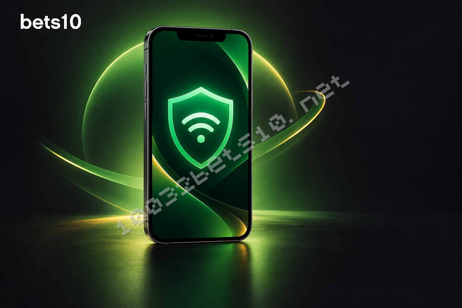 Koyu zemin ve yeşil ışık önündeki akıllı telefon, bets10 uygulama ios indirme seçeneğinin güvenli biçimde kontrol edilmesini simgeliyor.