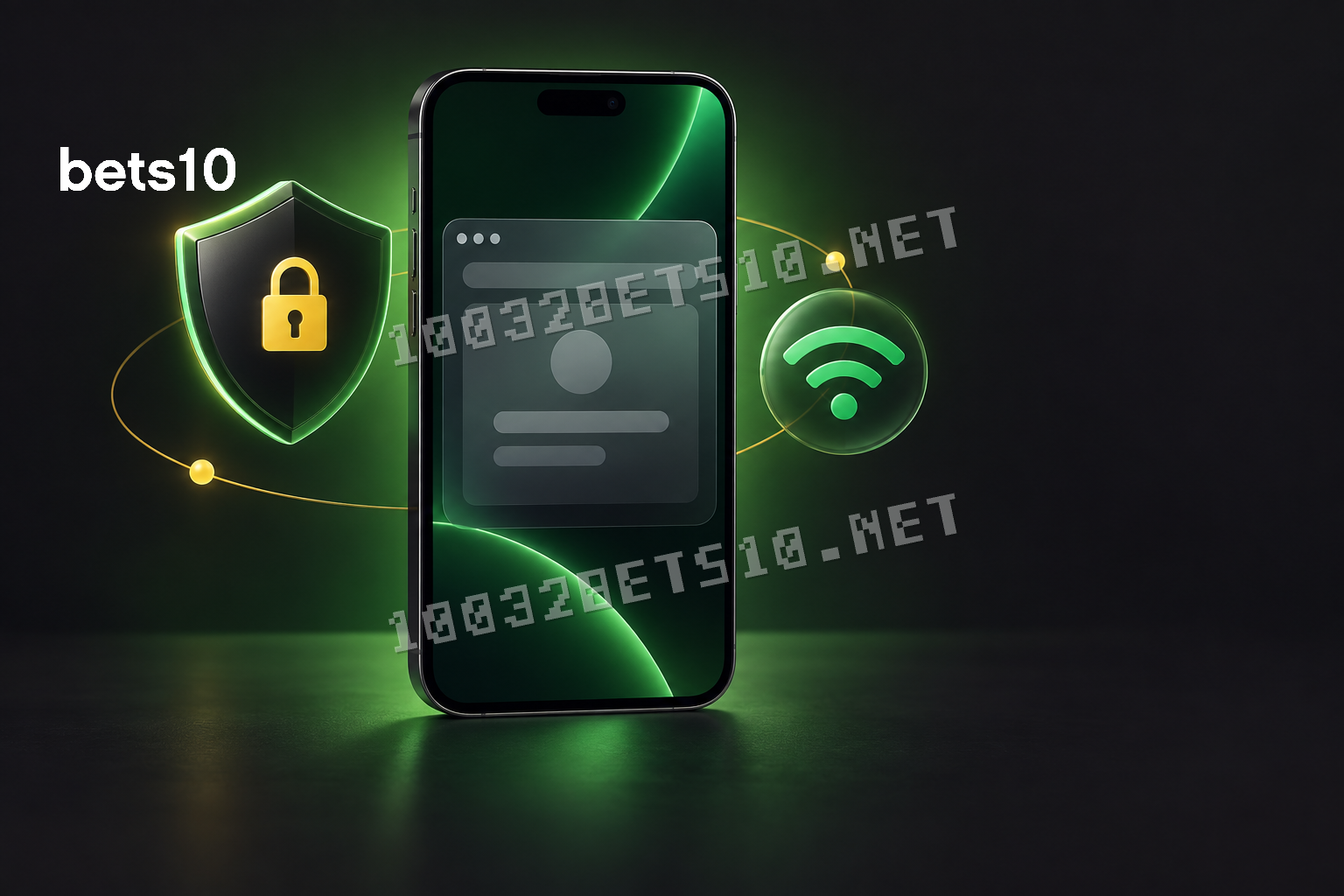 Koyu zeminde yeşil ışıkla çevrili bir iPhone ve güvenli bağlantı simgeleri, bets10 iphone giriş sorununda Safari kontrollerini temsil ediyor.